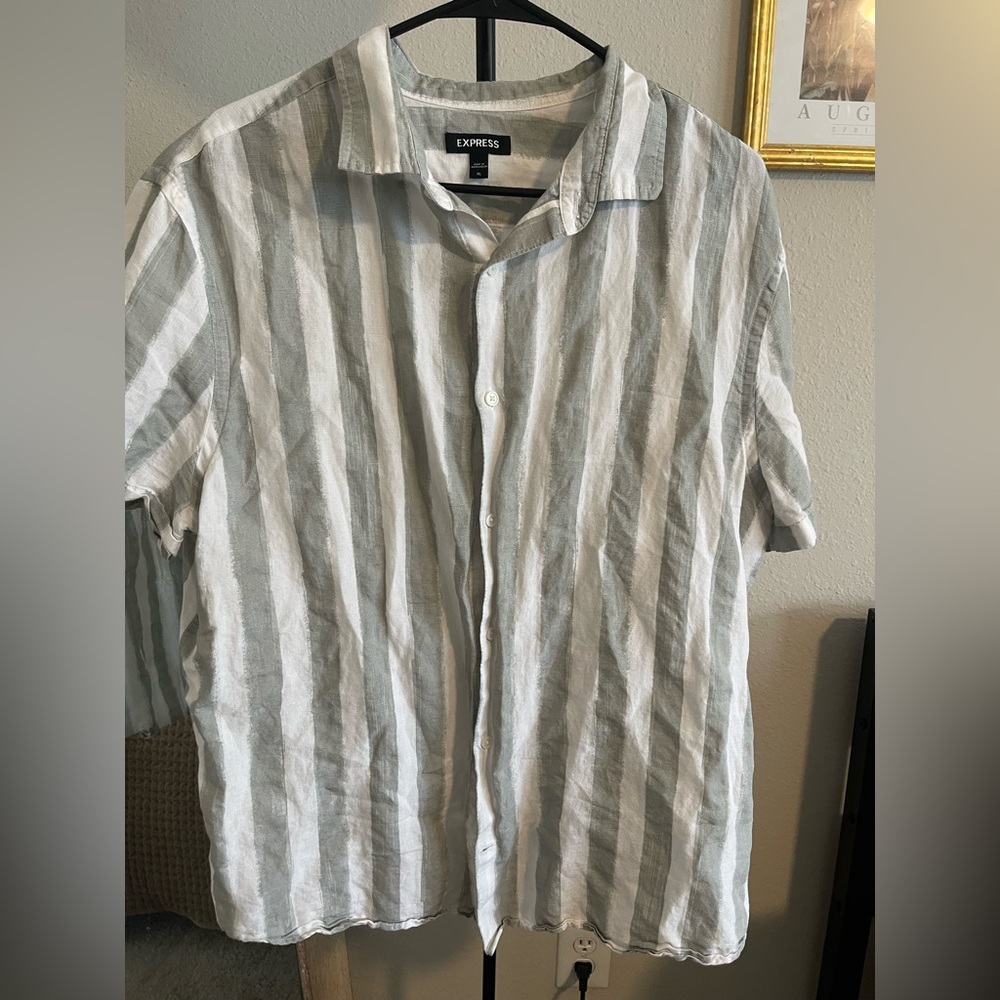 Express Men's Gray Striped Shirt